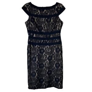 Adrianna Papell Cap Sleeve Sheath Dress Black Lace Size 8